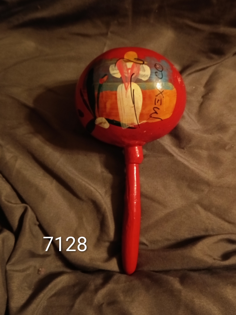 2 Hand-Painted Wooden Maracas with Decorative Scene